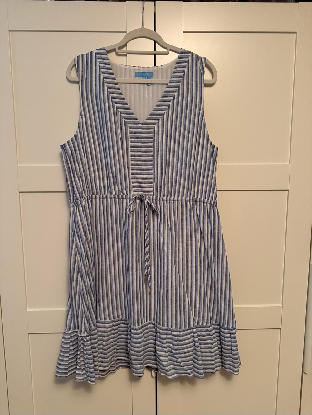 Draper James RSVP Sleeveless Blue and White Striped Knee Length Dress, XL
